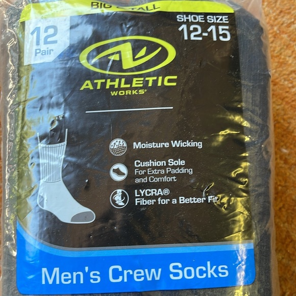 Athletic Works Men's Big and Tall Crew Socks 12 Pack - black- New Factory - Picture 2 of 3